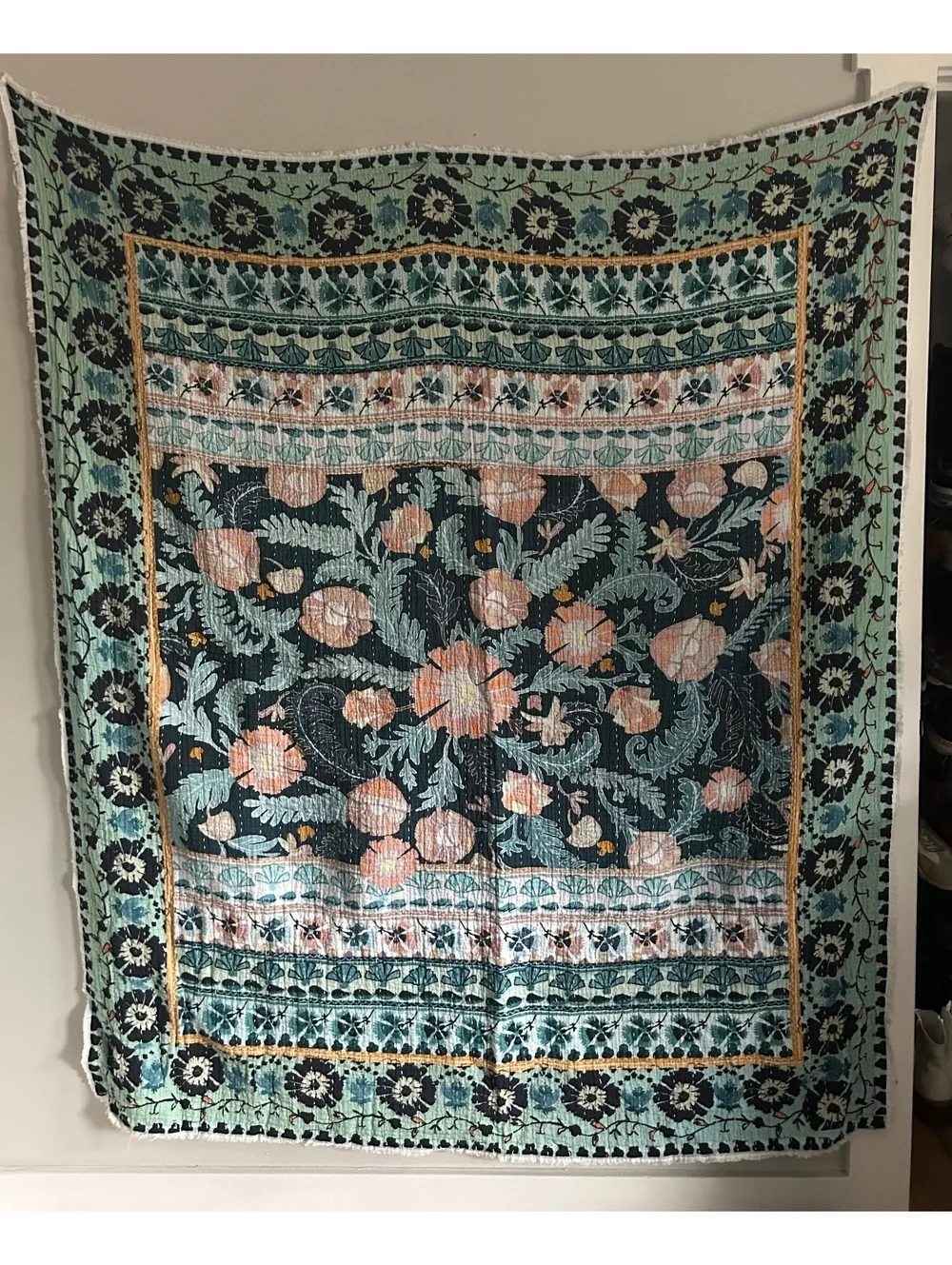 Anthropologie Callum Blue Floral Gauze Throw Blanket 60x70in.